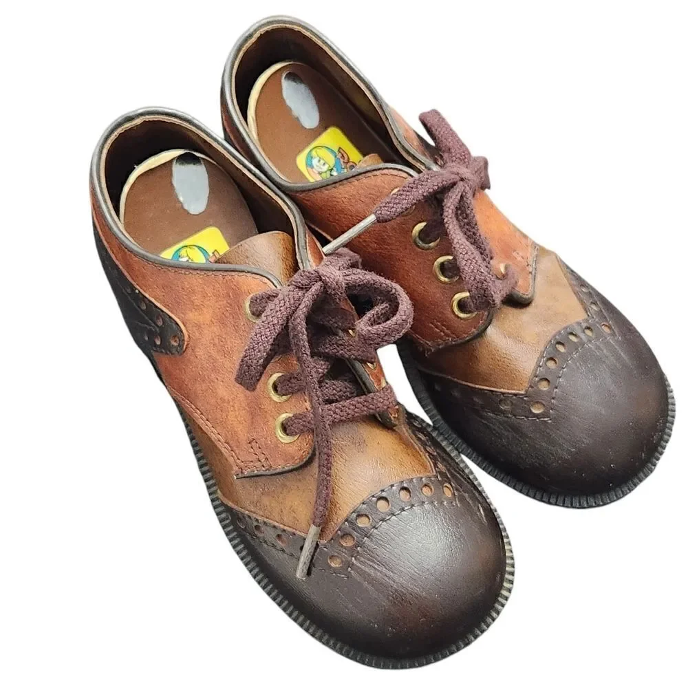 Vintage Oxford Shoes Kids 13.5 Robinson Crusoe Brown Leather Brogues Lace Up